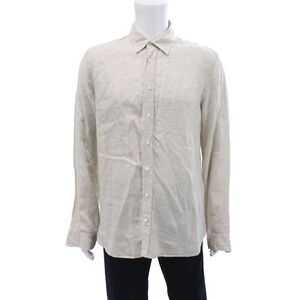Spoke Mens Linen Collared Button Up Blouse Top Beige Size L